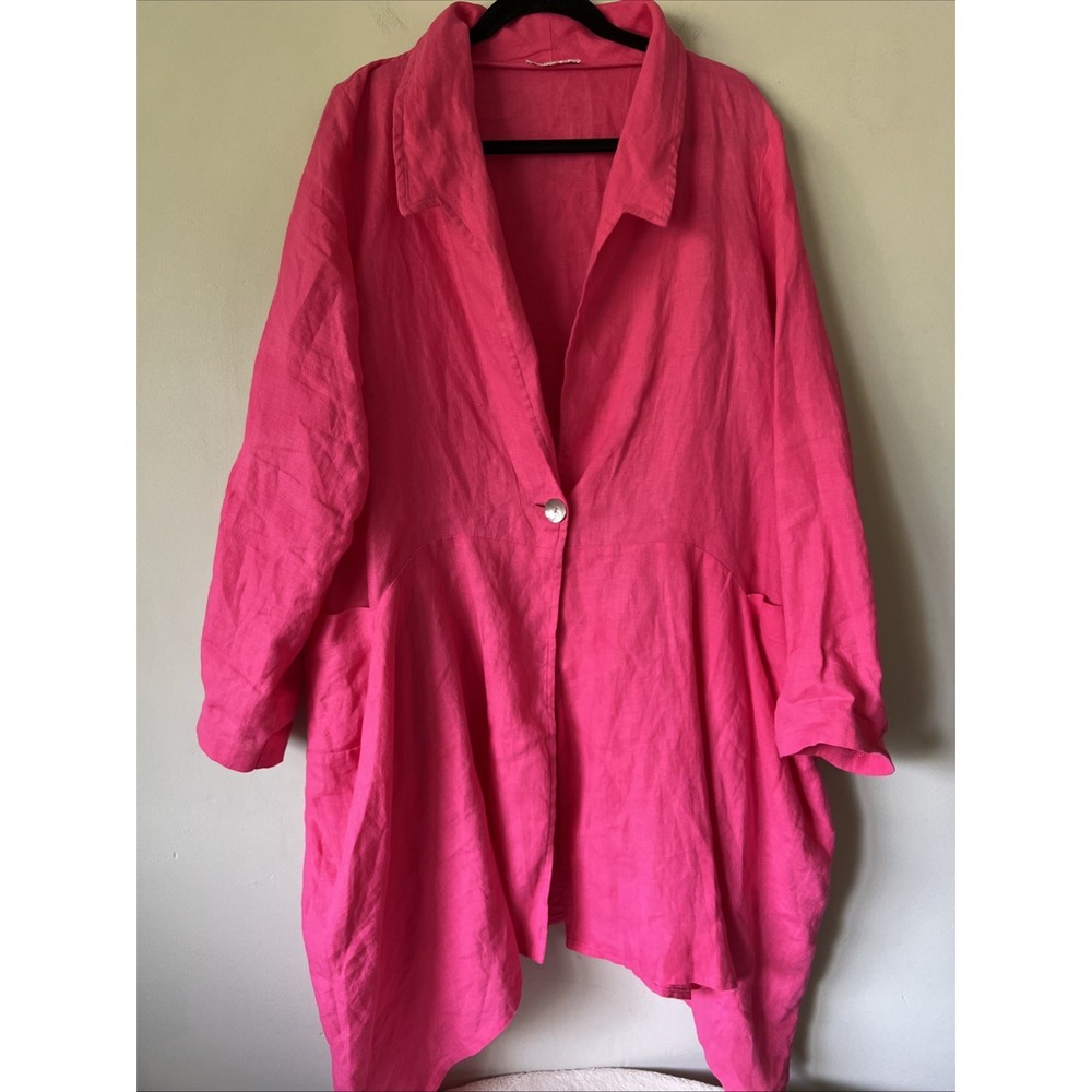 LUUKAA Pink Linen DUSTER Topper Jacket Tunic Size 5 US 14 Minimalist Luxury.